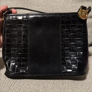Brahmin Black Woven Leather Crossbody Bag with Gold Accent
